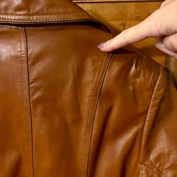 Vintage 70s Wilsons Leather Trench Coat Cognac Brown Belted Size 14 - Picture 14 of 16